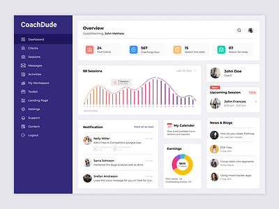 CoachDude - Online Class Management app design cretive dashboard education erbn graphic design learning management online classes platform session uiux webapplication webdesign