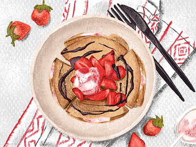 Strawberry Crepe crepe dessert digital illustration food illustration sketch strawberry sweet table
