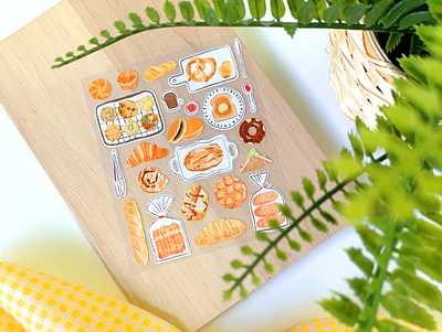 Bakery Sticker Sheet bakery bread cookie croissant donut drawing illustration pancake sandwich sticker stickers toast