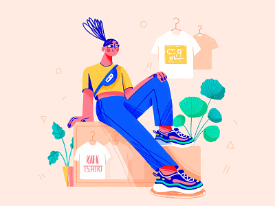 Casual 2d bag character characterdesign colors design fashion hair hands illustration instagram plants sneakers stylish thumbnail tshirt
