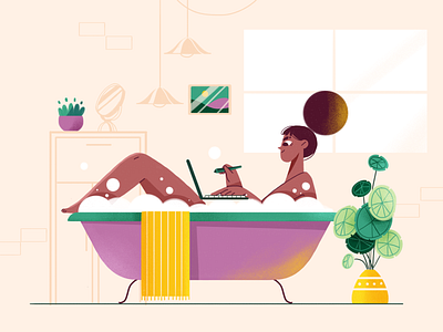 Freelance Life bath bathroom character characterdesign colors design freelance girl hair illustration illustration art laptop shower window