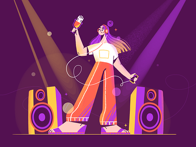 Party at Home 2d character characterdesign colors design girl hair headphone illustration illustration art isolation music party podcast