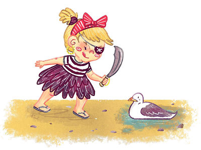 The Pirate of Ryde beach character design childrens colourful cute dress up illustration photoshop pirate seagull seaside texture
