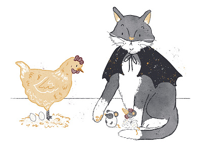 Inktober 5 - Chicken animal animals cat character design childrens book illustration colour collective cute design editorial funny halloween illustration inktober pastel colours photoshop texture vibrant