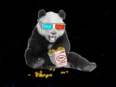 Panda Loves 3d Flicks 3d movies funny panda pop corn quirky space surreal
