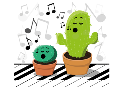 Piano 2d cactus cute design graphic illustration music notes piano