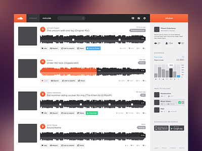 Soundcloud 2 cloud design flat follow profile sound soundcloud statistics web