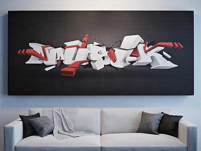 Graffiti Canvas 3d canvas couch graffiti illustration mockup photoshop vray wall