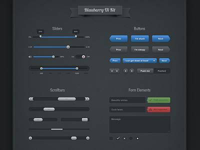 Blaubarry Free UI kit 2 blue button checkbox dark duckface form free interface kit radio radiobutton shapes slider switch textfield ui