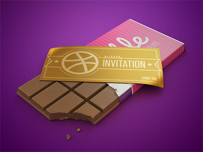 Dribbble invite 3d chocolate dribbble gold invite photoshop render stripes ticket willy wonka