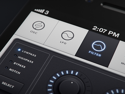 Untitled iOS/iPhone synth app navigation 3d apple blue dial filter glow glyph glyphs icon icons ios iphone knobs led phone sequenser sweden synth synthesizer