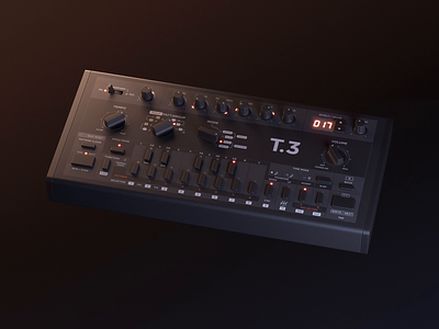 T.3 Animation 303 3d animation bassline clone design knobs render synth tb 303