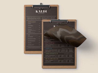 Kaldi - Specialty Coffee House menu design