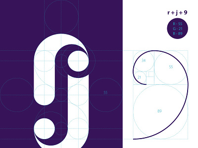 RJ monogram blueprints @2x fibonacci golden ratio logo