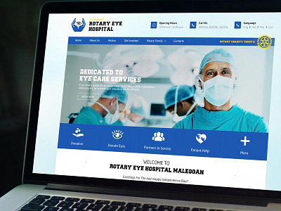 Rotary Eye Hospital blue clean doctors eye icons modern website white