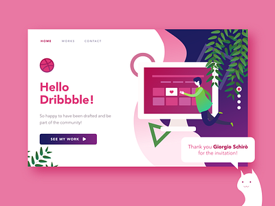 Hello Dribble! drafted gradient hello dribbble illustration invited landing page webdesign website