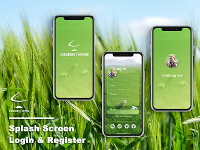 Login & Splash Screen of “S.N. Farming” app design green ui