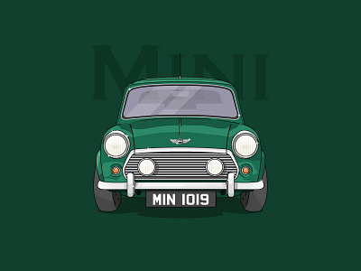 Dream Vehicles - No.2 - Classic Mini brand britain car colour dark green icon illustration line mini motor stroke