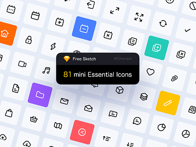 81 mini Essential Icons - Free Download app application colors dashboad design download essential free freebie icon icons line mobile app pack sketch svg symbol ui