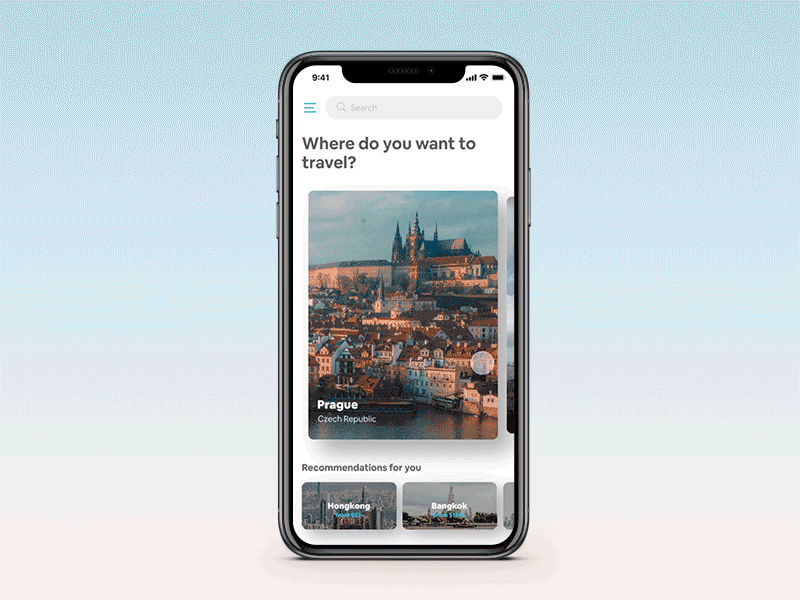 Travel app concept Parallax Interaction travel swiping swipe interaction concept prototyping prototype invision parallax app ux design ui