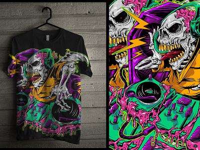 Dj Skull artwork colorfull darkart dj full color illustration skeleton skull tshirt tshirt design