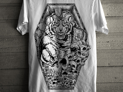 Tiger Hunter artwork dark design illustration skeleton skull tees tiger tshirt