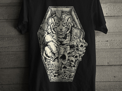 Tiger Hunter 2 artwork dark design illustration skeleton skull tees tiger tshirt