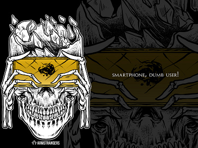 smartphone, dumb user artwork dark illustration quote skeleton skull