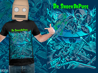 Earth VS Dr. Shockdapuss apparel design apparel graphics artwork dark illustration merch musician skeleton tees tshirt