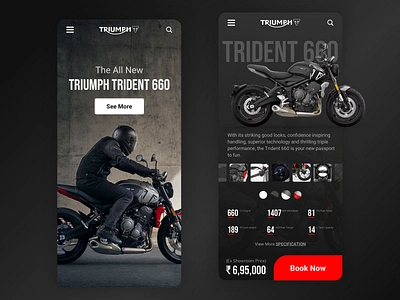 Mobile Product Page For Motorcycle (Triumph Trident 660) book branding design e commerce landing landingpage logo mobile mobile app photoshop sketch trident triumph typogaphy ui ux website