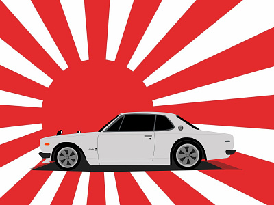 Nissan Skyline GT-R Hakosuka Illustration branding car design gt-r hokosuka illustration japan nissan rising sun skyline