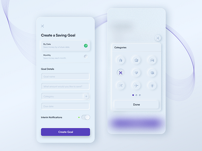 Banking App – Saving Goal app banking categories finance ios mobile neumorphic savings skeuomorphic ui ux