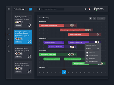 Project Management App - RoadMap activity board dark interface management manager product design project roadmap tablet task team ui ux