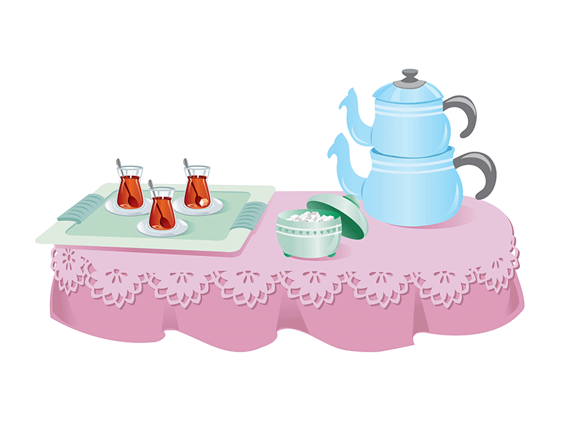 Turkish Tea © 2018 Turkan Akyol art breakfast culture debut delicious drink flat glass hot illustration istanbul sugar tea traditional travel turk turkey turkish turkish tea vector