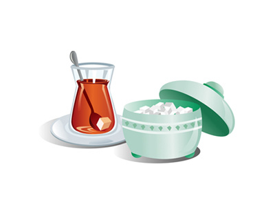 Turkish Tea And Sugar Cubes Vector