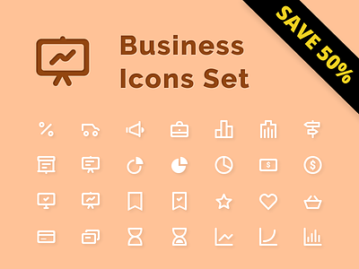 Business Icons Set - Sale 50% app business design figma icon icons kit office sale set sketch ui ui8 vector