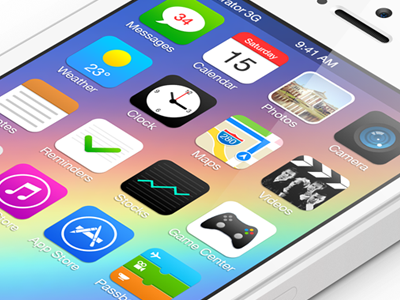 iOS 7 Concept with interactive icon app apple concept flat icon ios ios7 iphone redesign skeuomorphism