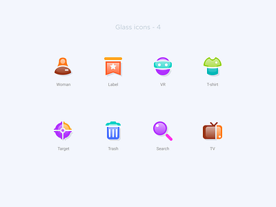 Glass icons 4 figma free freebie glass icon icon design icon designer icon download iconography label search target trash tv woman