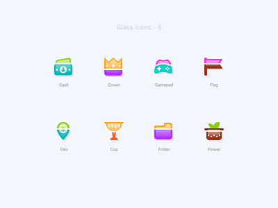 Glass icons 6 cash crown cup figma flower folder free freebie gamepad geo icon icon design