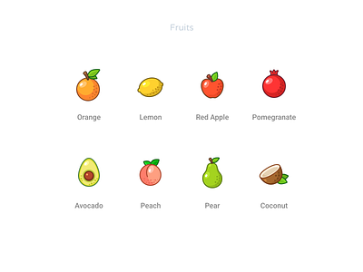 Fruits avocado coconut free freebie fruits icondesign icondesigner icons lemon orange peach pear pomegrade redapple set