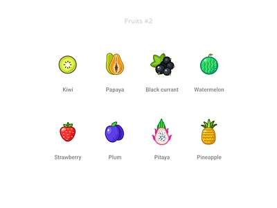 Fruits 2 blackcurrant figma free freebie fruits icons kiwi papaya pineapple pitaya plum set strawberry waterlemon