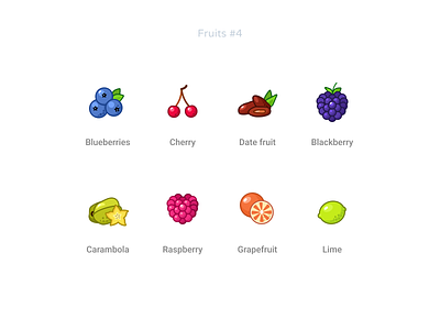 Fruits 4 blackberry blueberries carambola cherry datefruit figma free freebie fruits grapefruit icons lime raspberry set