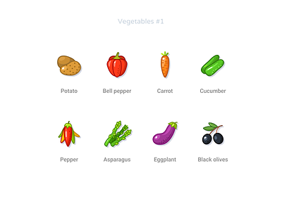 Vegetables #1 asparagus bell pepper black olives carrot cucumber eggplant figmadesign food icons pepper potato svg vector vegetables