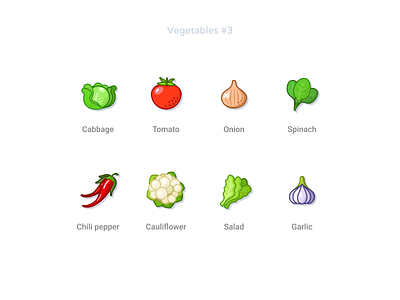 Vegetables #3 cabbage cauliflower chili pepper food garlic icons onion salad sketch spinach svg tomato vector vegetables