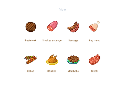 Meat icons beefsteak cartoon chicken figma figmadesign icons kebab leg meat meatball outline vector