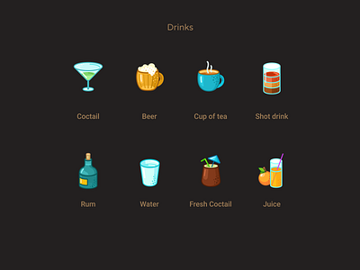 Drinks icons beer cartoon coctail cup drink drinks figmadesign fresh icons icons set juice rum shot tea water