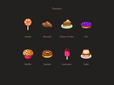 Dessert biscuits cake candy cartoon dessert donuts figmadesign food free freebie icecream icons icons design iconset muffin pie vector