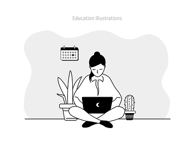 Education illustrations education figmadesign freelance hard home illustration lines office outline relax retro stereo style woman work