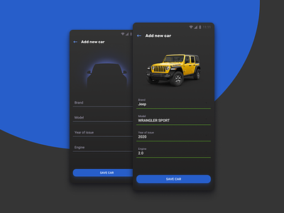 Add car in app (Dark mode) add app auto avto car card dark design form incognito list mode secret ui