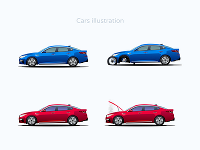 Cars illustration auto avto car check crash design engine figma illustration k5 kia sketch tires trouble ui vector